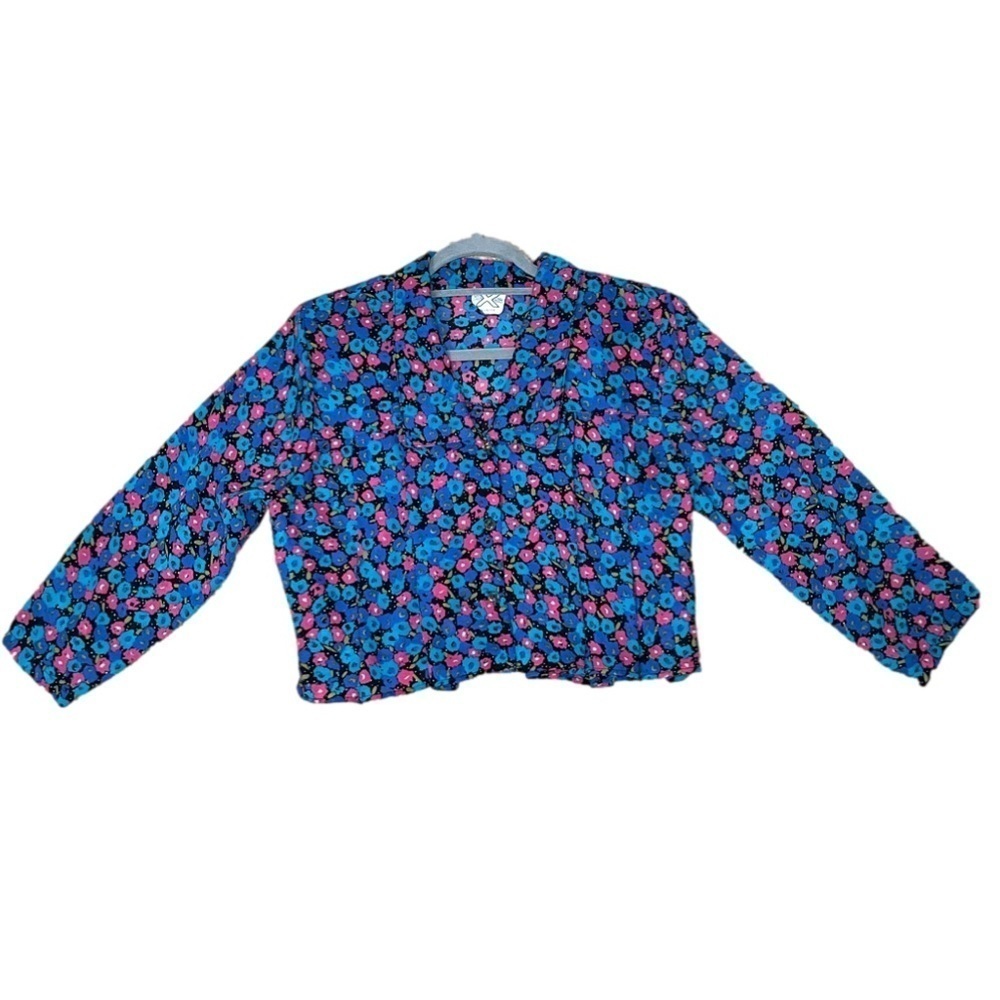Vintage chiffon floral cropped shirt